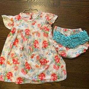 Smocked Polkadot Floral Bloomer Set Baby Girl 2T